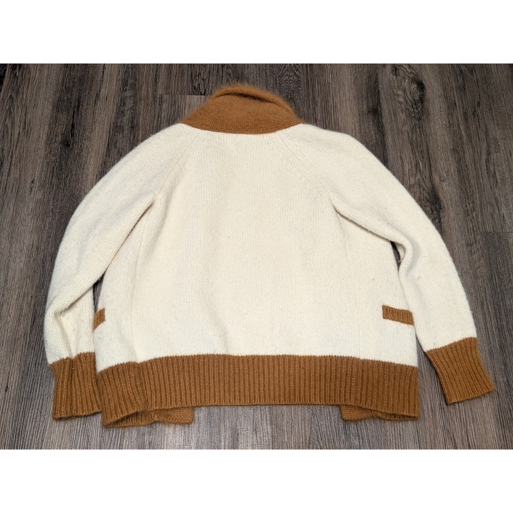 J Crew Cardigan Sweater Shawl Collar Button Front Knit Cream Brown Size S READ! - Picture 6 of 7